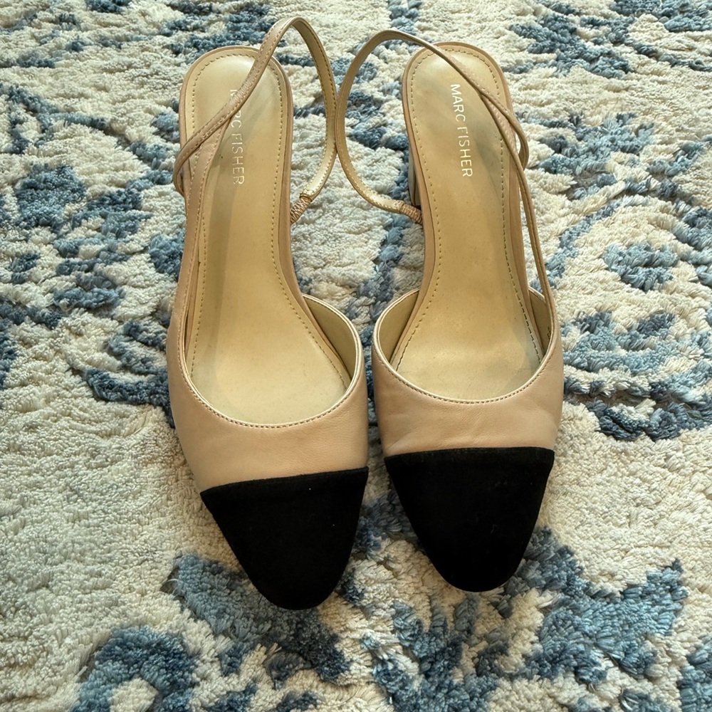 Marc Fisher Cream and Black Slingback Heels